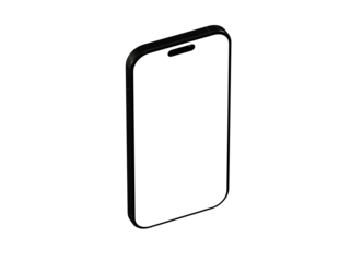 Clean isometric illustration of a black smartphone with blank screen. Perfect for app presentations or technology concepts.