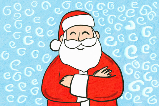 Smiling Cartoon Santa Claus on a Blue Background