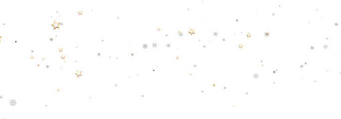 Festive background with gold stars, silver snowflakes on white. Perfect for holidays.