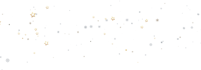 Festive background with gold stars, silver snowflakes on white. Perfect for holidays.