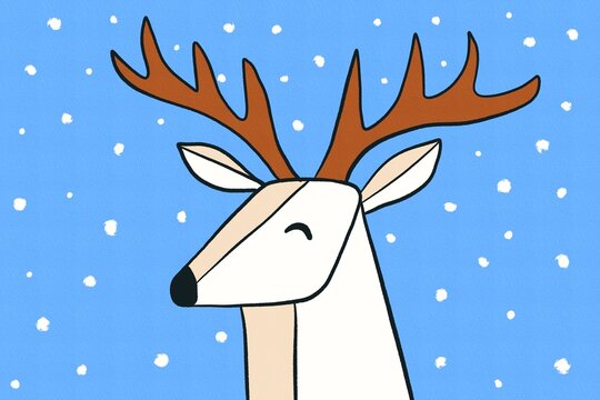 Whimsical reindeer in snowfall illustration