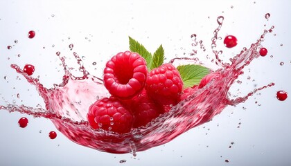 fresh raspberry with a splash on a white background