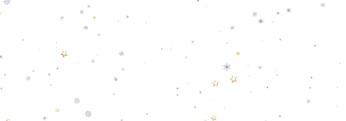 Festive winter background with gold stars and silver snowflakes. Perfect for holidays.