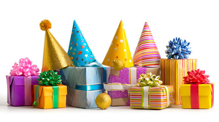 Colorful presents and party hats celebration gifts birthday fun