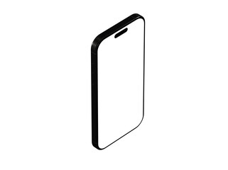 Isometric view of a black smartphone with blank screen. Perfect for app presentations or mobile designs.