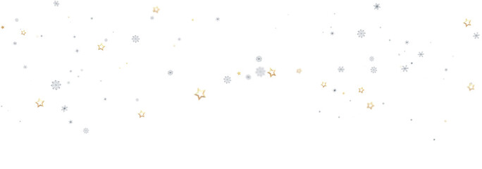Festive winter background with golden stars and silver snowflakes. Perfect for holidays.