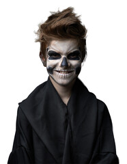 Kid in Skull Makeup Grinning on Transparent Background