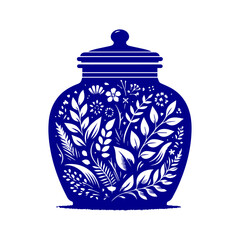Blue Floral Patterned Jar Silhouette.