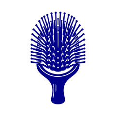 Blue Hair Brush Icon with Rounded Bristles.