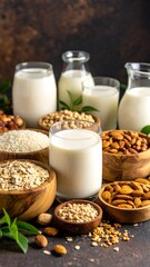 Various plant-based milk and ingredients