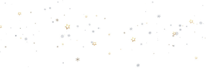 Beautiful holiday background with gold stars and silver snowflakes. Perfect for winter, Christmas, or New Year's designs
