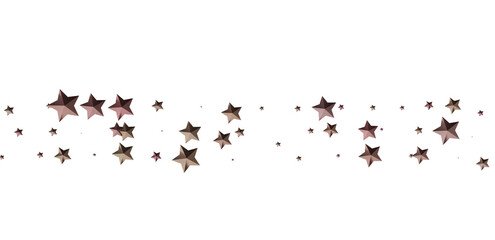 Beautiful image of rose gold stars scattered on a white background. Perfect for festive designs.