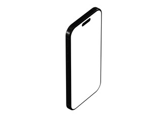 Clean isometric illustration of a black smartphone with a blank screen. Perfect for app presentations or mobile technology concepts.