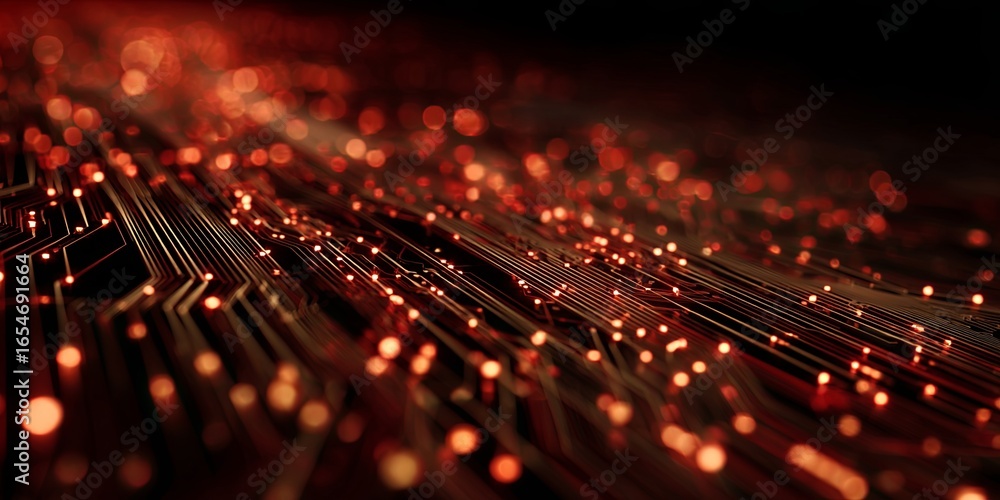 Poster abstract digital background with glowing lines and circuits representing technology and data flow in