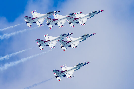 USAF Thunderbirds Diamond Formation in a Steep Climb