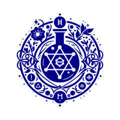 Mystical Alchemical Symbol with Flask and Star.
