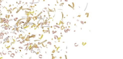 Gold and beige confetti falling on white background. Perfect for party invitations, celebrations,...