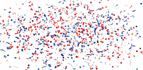 Colorful confetti falling on white background. Ideal for celebrations, parties, and festive designs.