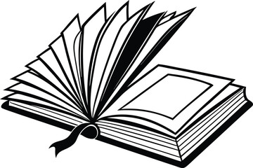 Open book silhouette with pages flipping on a white background