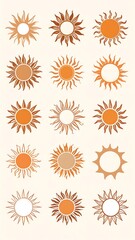 Various sun icons in muted tones