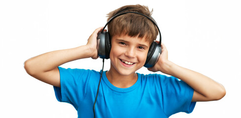 Smiling Boy with Headphones - Wide Banner with Copy Space