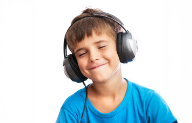 Joyful Child with Headphones Wide Banner
