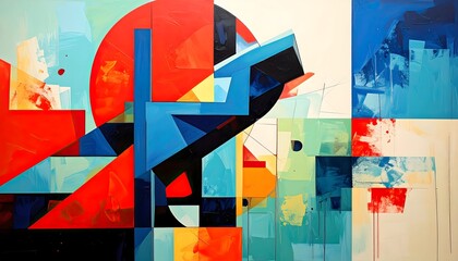 Naklejka premium Abstract Geometric Composition of Bold Colors and Dynamic Shapes A Modern Art Piece
