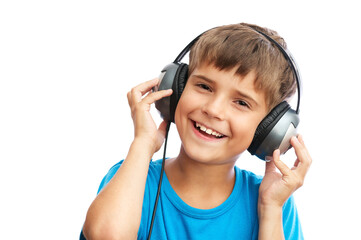 Happy Child Listening to Music with Headphones
