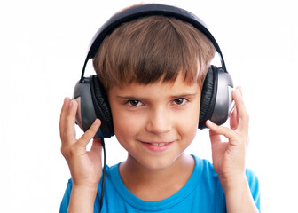Smiling Boy with Headphones Wide Banner
