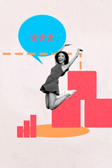 Poster image sketch vertical collage of happy businessman businesswoman stand chart development...