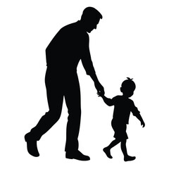 Father teaching child to walk silhouette vector illustration eps scalable childhood guidance and support white background