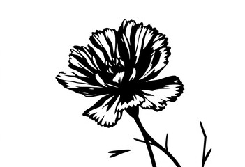 Elegant black silhouette of a carnation flower, vector hand-drawn style, perfect for Cricut cutting, cut file svg, craft