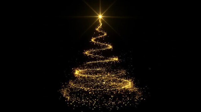 Sparkling gold Christmas tree on black background