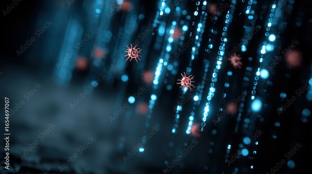 Poster digital wall protecting against internet threats with visual representation of cybersecurity and mal