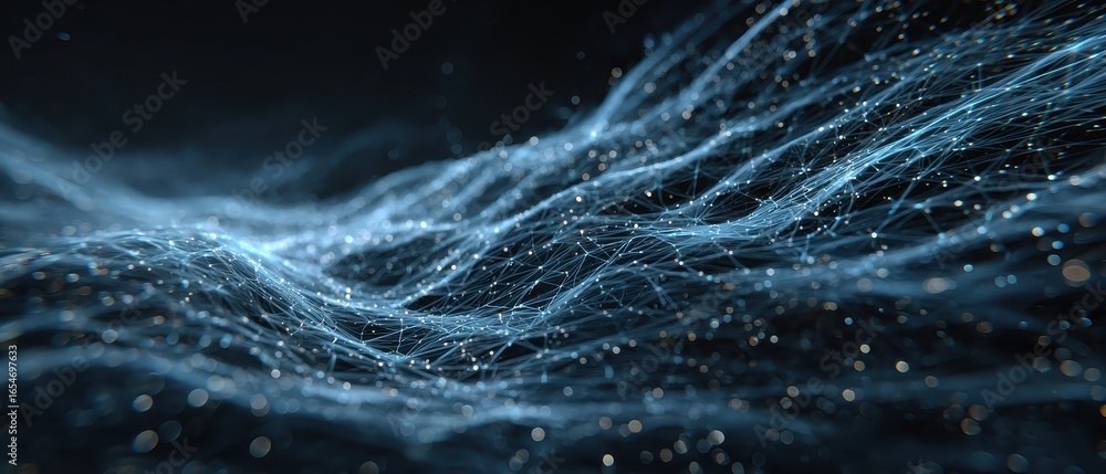 Poster dynamic cyber waves with layered shields representing protection against threats in a futuristic ani