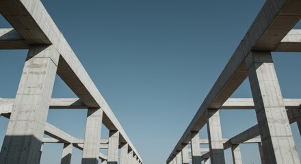 Fototapeta premium Concrete Structure Framework Against Blue Sky, Architectural Construction, Minimalist Design