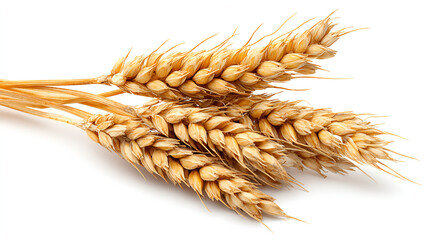 Golden wheat stalks isolated on white background a closeup view of ripe grains