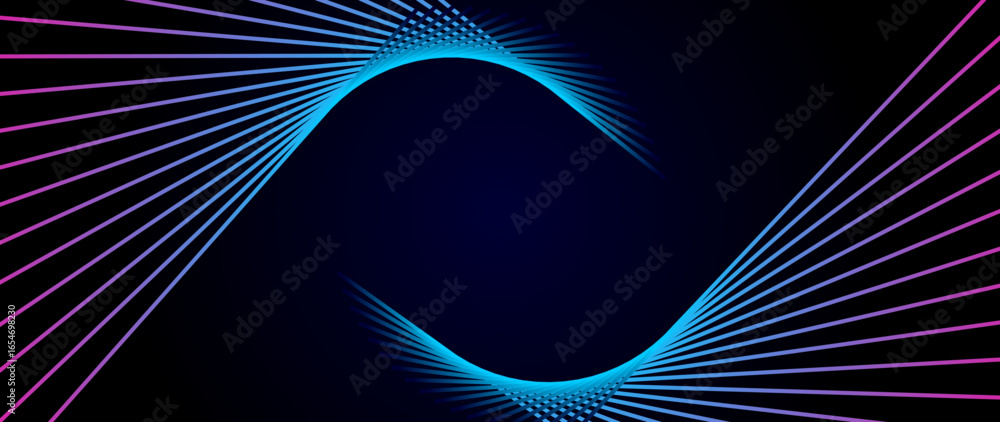 Poster abstract futuristic background with copy space. blue and pink gradient neon lines in dynamic shape g