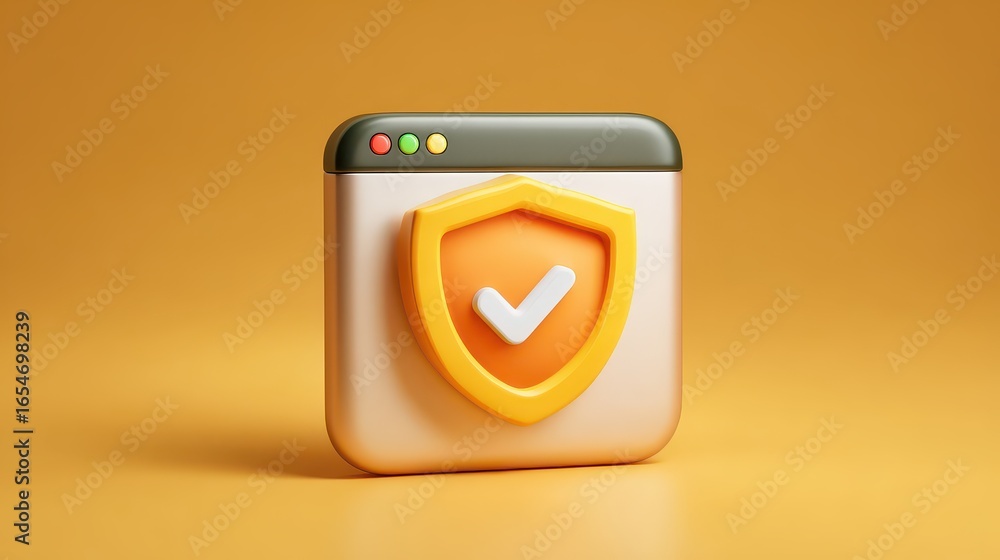 Poster digital browser window with protection badge symbolizing online security and safety for internet use