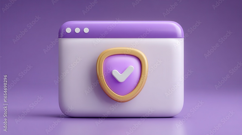 Poster digital browser window with protection badge, showcasing security features for online safety and pri