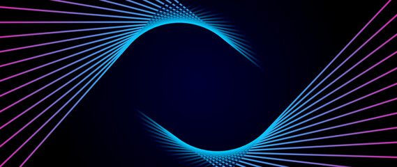Abstract futuristic background with Copy Space. Blue and Pink Gradient Neon Lines in dynamic shape glowing frame