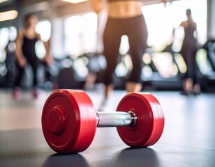 Naklejka premium Czerwone kobiece hantle na siłowni