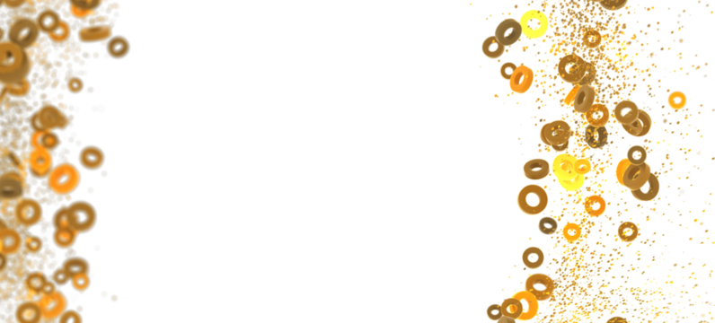 Sparkling gold and yellow rings confetti on white. Perfect for celebrations, holidays, and festive designs.