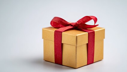 Obraz premium Gold gift box with red ribbon