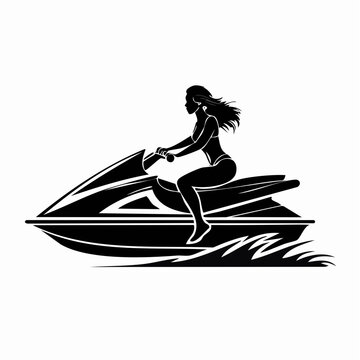 Jet Ski Vector Images. Silhouette woman riding jet ski full body black color only
