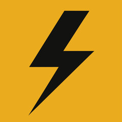 Bold oversized black lightning bolt silhouette icon illustration for electric energy and power concepts white background