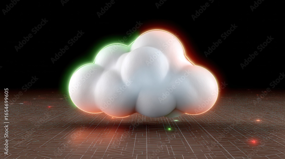 Poster glowing cloud icon with shield overlay representing protection and threat response in digital enviro