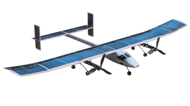 Solar-Powered Drone in the Sky background isolated on a Transparent background, PNG file.