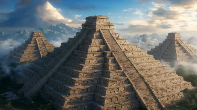 Lost Mayan city of ancient pyramids video backdrop.