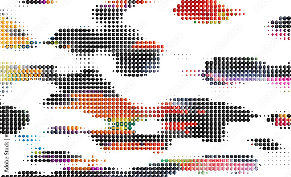 Poster multicolored dots create an abstract, dynamic design. perfect for modern backgrounds.